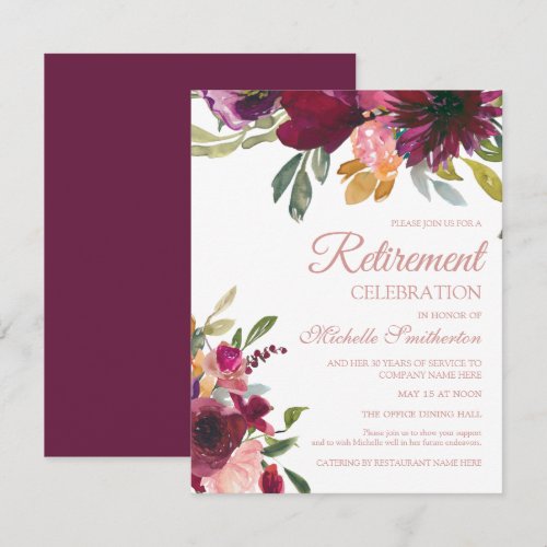 Elegant Purple Pink Gold Floral Script Retirement