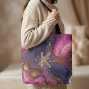 Elegant Purple Pink Gold Liquid Marble Agate  Tote Bag