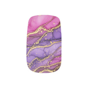 Elegant Purple Pink Gold Marble Ink Minx Nail Art