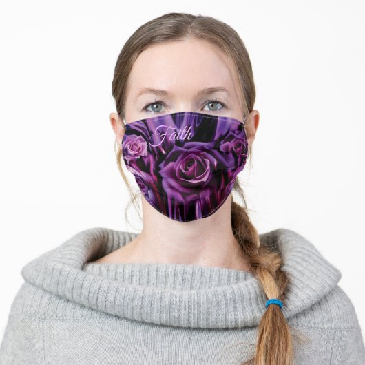 Elegant Purple & Pink Graphic Roses Adult Cloth Face Mask (Worn)