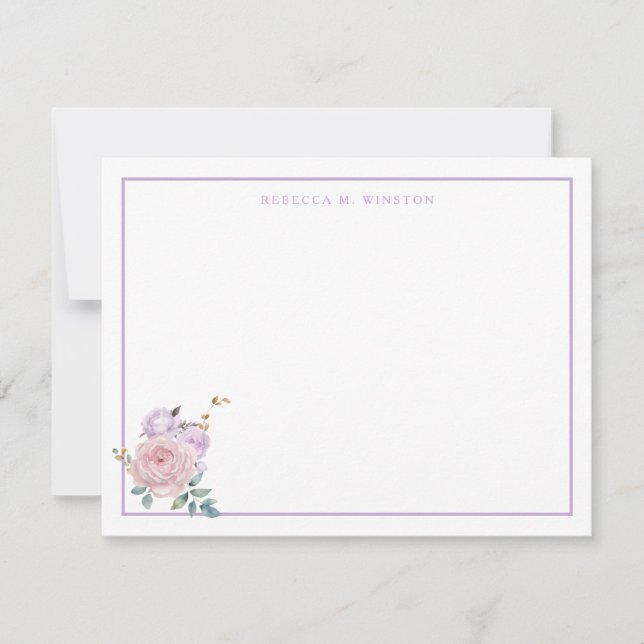 Elegant Purple Pink Greenery Personalized  Note Card (Front)