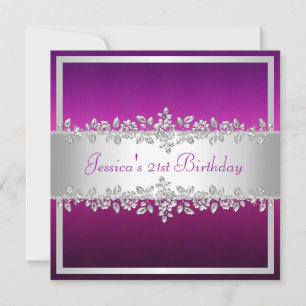 Elegant Purple Pink Silver Roses Birthday Party Invitation
