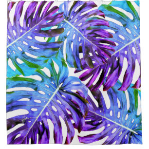 Elegant Purple Pink Tropical Leaf Pattern Shower Curtain