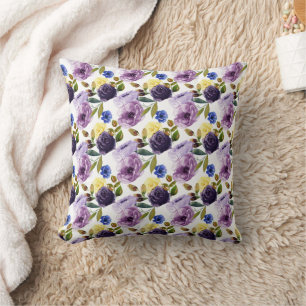 Elegant Purple Pink Watercolor Floral Throw Pillow