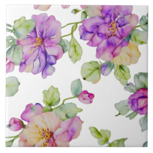 Elegant purple pink watercolor florals ceramic tile