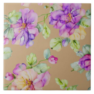 Elegant purple pink watercolor florals ceramic tile