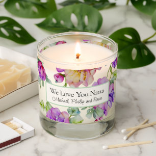 Elegant purple pink watercolor florals Grandmother Scented Candle