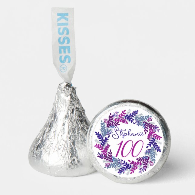 Elegant Purple Pink Wreath 100th Birthday Party Hershey®'s Kisses® (Front)