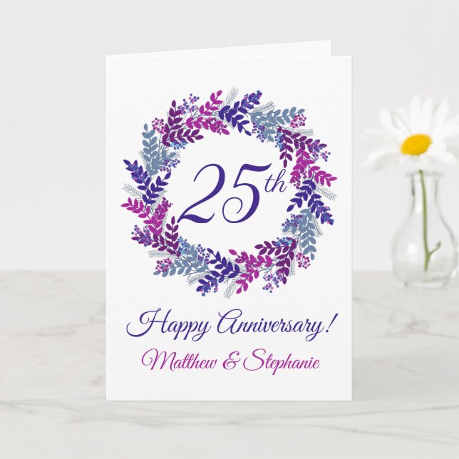 Elegant Purple Pink Wreath 25th Anniversary Card (Small Plant)