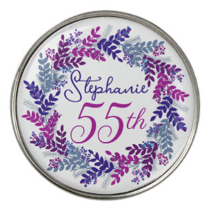 Elegant Purple Pink Wreath 55th Birthday Golf Ball Marker