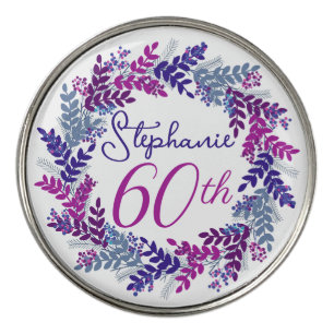 Elegant Purple Pink Wreath 60th Birthday Golf Ball Marker