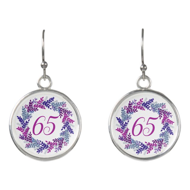 Elegant Purple Pink Wreath 65th Birthday Earrings (Front)