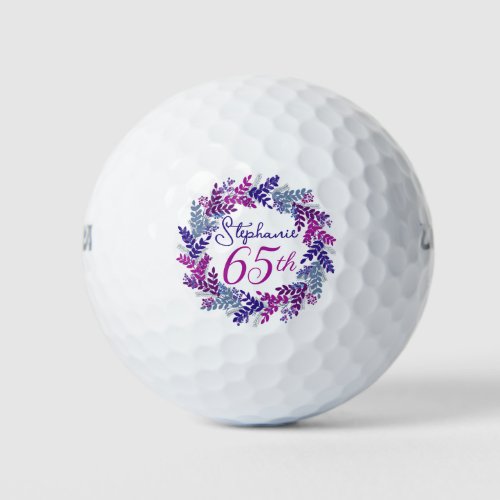 Elegant Purple Pink Wreath 65th Birthday Golf Balls