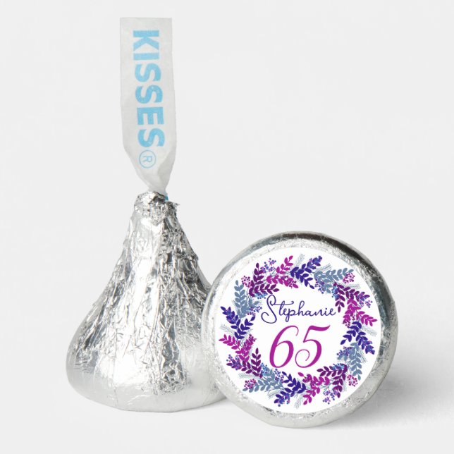 Elegant Purple Pink Wreath 65th Birthday Hershey®'s Kisses® (Front)