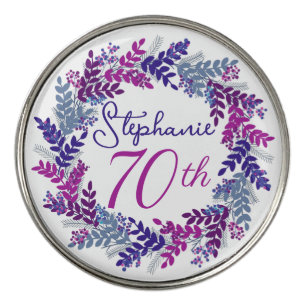 Elegant Purple Pink Wreath 70th Birthday Golf Ball Marker