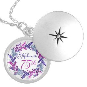 Elegant Purple Pink Wreath 75th Birthday Locket Necklace