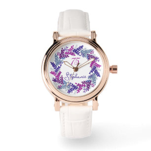 Elegant Purple Pink Wreath 75th Birthday Watch