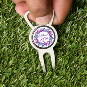 Elegant Purple Pink Wreath 80th Birthday Divot Tool