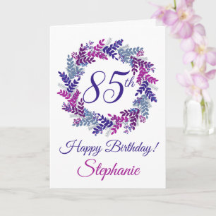 Elegant Purple Pink Wreath 85th Birthday Card