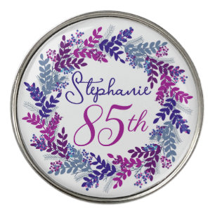 Elegant Purple Pink Wreath 85th Birthday Golf Ball Marker