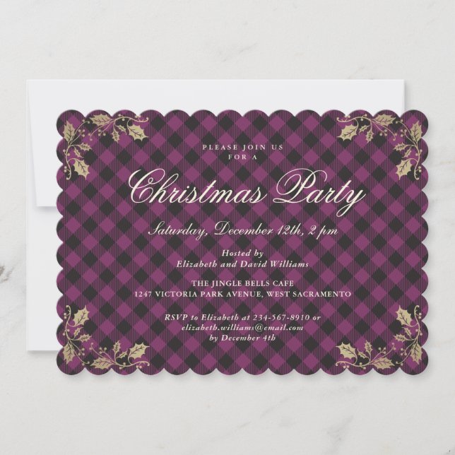 Elegant Purple Plaid Christmas Holiday Party Invitation (Front)