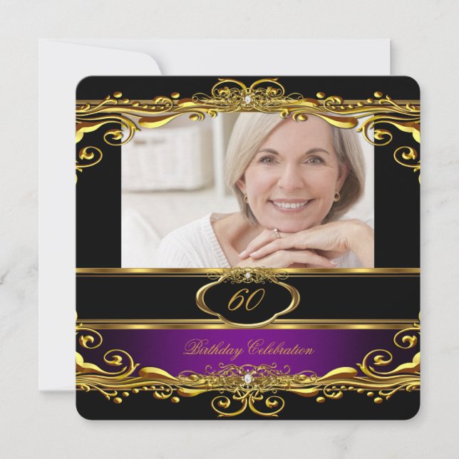 Elegant Purple Plum Black Gold 60th Birthday Party Invitation (Front)