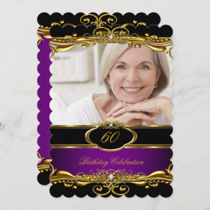 Elegant Purple Plum Black Gold 60th Birthday Party Invitation