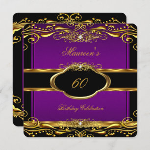 Elegant Purple Plum Gold 60th Birthday Party 3 Invitation