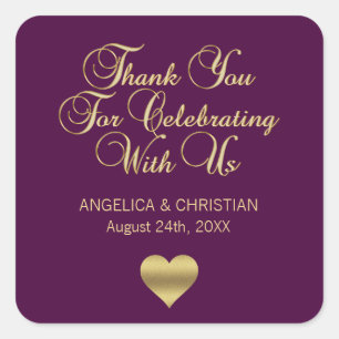 Elegant Purple Plum Mauve Gold Thank you Wedding Square Sticker