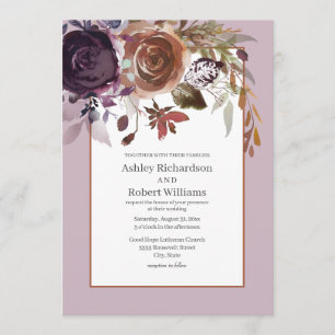 Elegant Purple Plum Pink Gold Floral Wedding Invitation