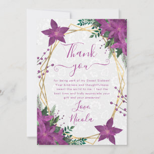 Elegant Purple Poinsettia Winter Sweet 16 Thank You Card
