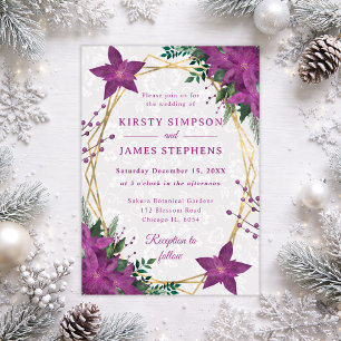 Elegant Purple Poinsettia Winter Wedding Invitation