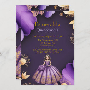 Elegant Purple Quinceañera Girl Art Invitation