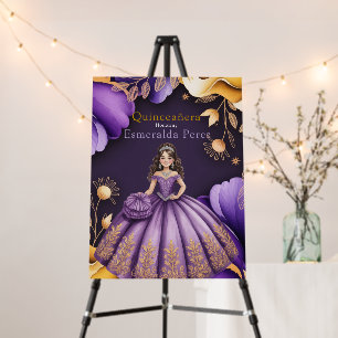 Elegant Purple Quinceañera Girl Art Welcome Sign