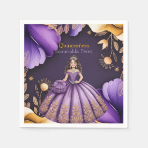 Elegant Purple Quinceañera Girl Illustration Napkins