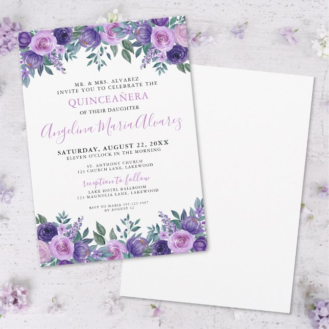 Elegant Purple Quinceanera Invitation (Elegant Simple Purple Quinceanera Invitation)