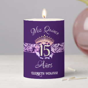 Elegant Purple Quinceañera Spanish  Pillar Candle