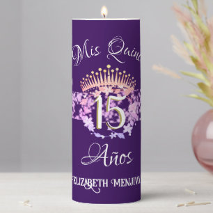 Elegant Purple Quinceañera Spanish Pillar Candle