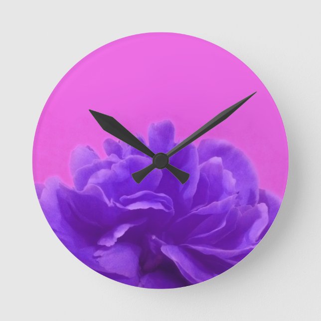 Elegant Purple Raspberry Floral Round Clock (Front)