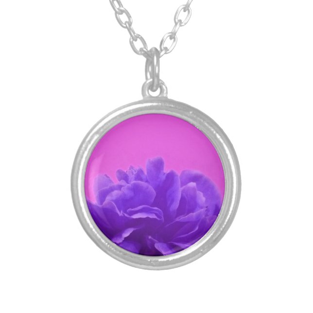Elegant Purple Raspberry Floral Silver Plated Necklace (Front)