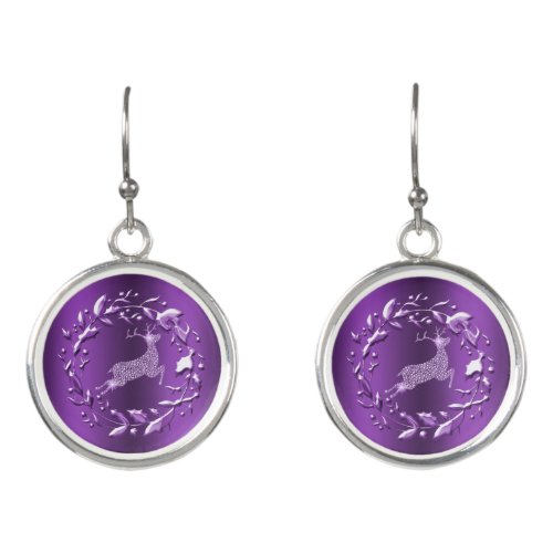 Elegant Purple Reindeer Christmas Earrings