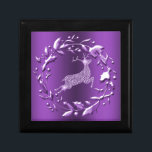 Elegant Purple Reindeer Christmas Gift Box<br><div class="desc">A beautiful Christmas gift box featuring a purple theme of a reindeer embedded with sparkling diamonds,  jumping through a silver Christmas Wreath. This pretty purple gift box would make a great Christmas decoration for your mantelpiece,  side table,  or for wherever it ends up being placed.</div>