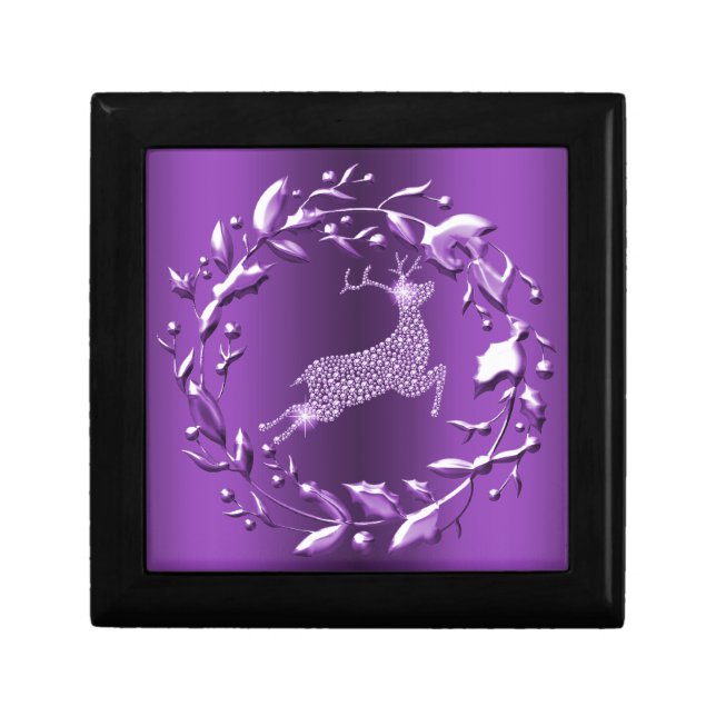 Elegant Purple Reindeer Christmas Gift Box (Front)