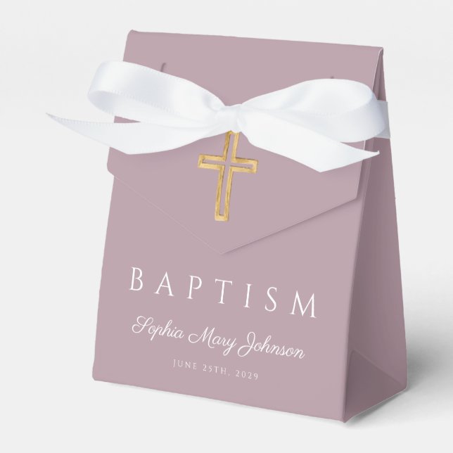Elegant Purple Religious Cross Girl Baptism Favor Boxes (Front Side)