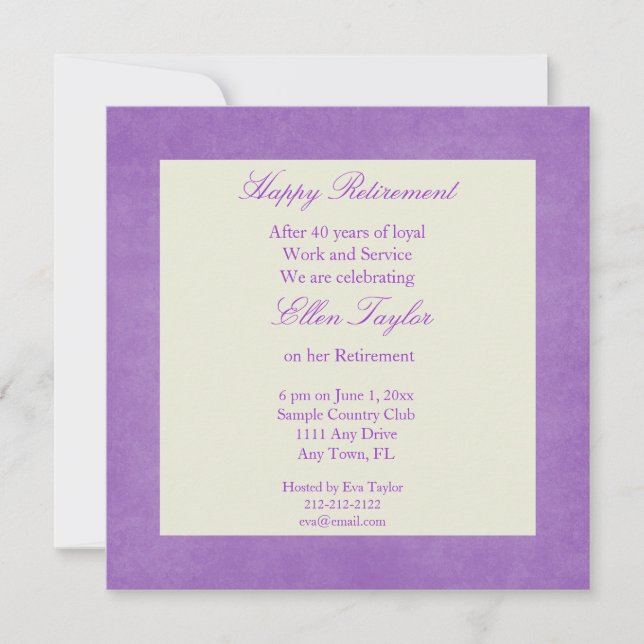 elegant Purple Retirement Party Invitation (Front)