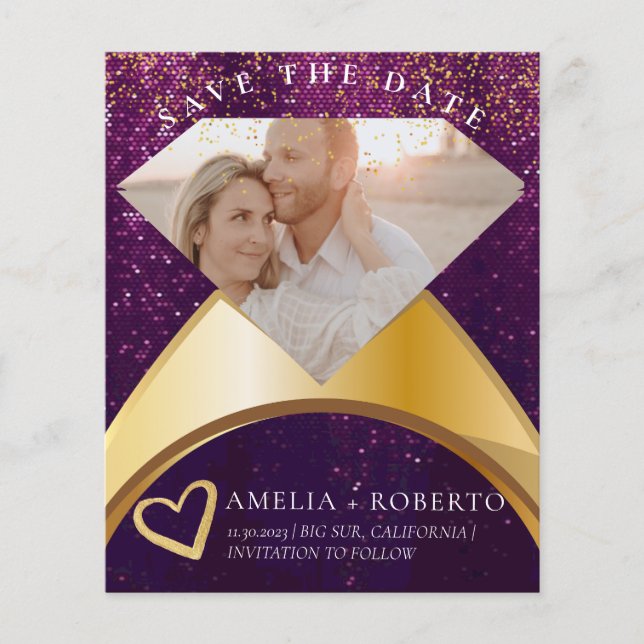 Elegant Purple Ring Save The Date Photo Card Flyer (Front)