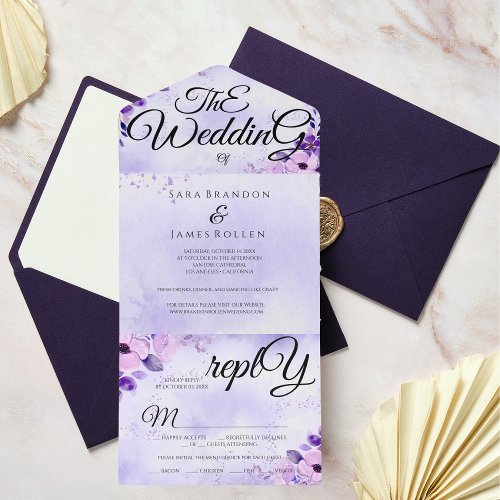 Elegant Purple Romantic Calligraphy The Wedding   All In One Invitation