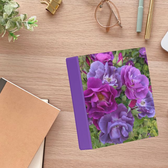 Elegant Purple Rose Blooms Floral Mini Binder (In Situ)