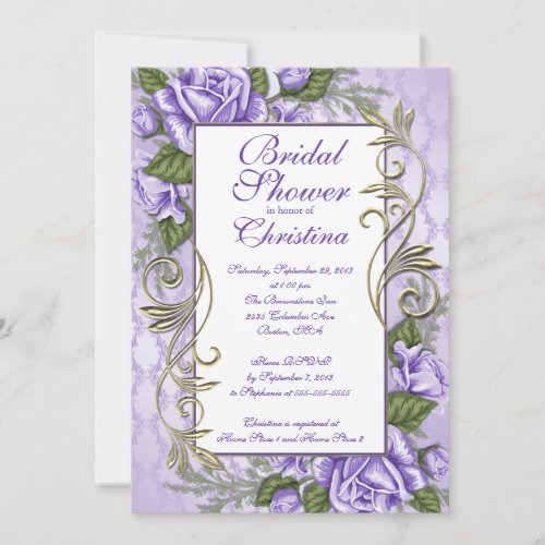 Elegant Purple Rose Bridal Shower invitations