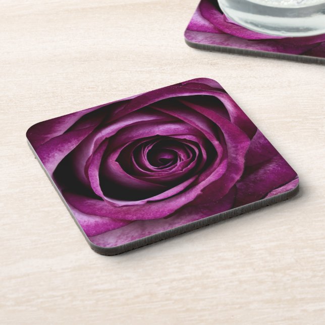 Elegant Purple Rose Close Up Beverage Coaster (Left Side)